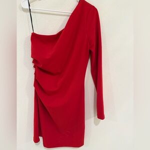 H&M Red Long-Sleeve Draped Cocktail Dress